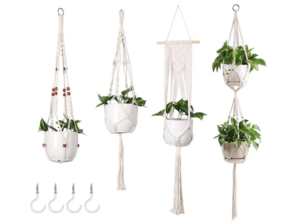 Підвісний кошик для квітів набір 4 шт бавовняна мотузка для дому та саду, фото №1