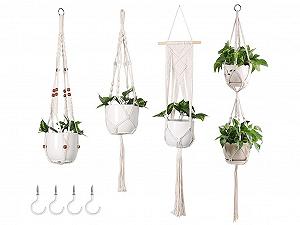 Підвісний кошик для квітів набір 4 шт бавовняна мотузка для дому та саду - Фото 1