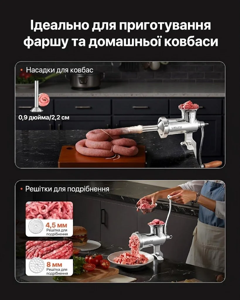 Ручна м’ясорубка VEVOR S#10 Silver, фото №8