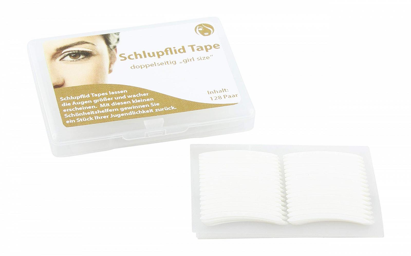 Лента Schlepflid Tape® Двусторонняя "Размер S - Девчачий размер" 128 пар (256 штук) - Подтяжка век без операции Ленты для век против нависающего века (24-часовая фиксация, водостойкие, безопасные для кожи), фото №1