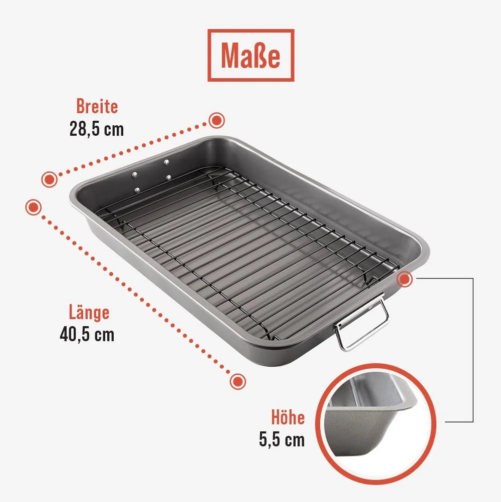 Форма для запекания Chef Pomodoro С решеткой и поддоном для жира, антипригарная 41 x 28 см Серая, фото №2 Форма для запекания Chef Pomodoro С решеткой и поддоном для жира, антипригарная 41 x 28 см Серая, фото №2