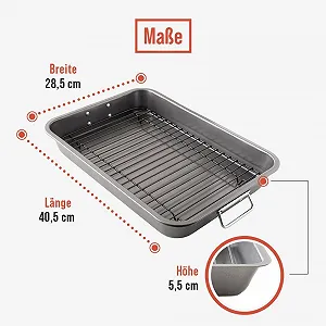 Форма для запекания Chef Pomodoro С решеткой и поддоном для жира, антипригарная 41 x 28 см Серая synthetic.ua - Фото 1