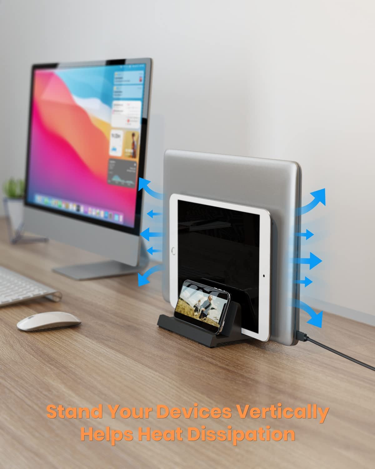 Вертикальная подставка для ноутбука 3-в-1 Klearlook ABS, регулируемая док-станция для ноутбука, настольный держатель для MacBook/Surface/Galaxy/HP/Dell/Chrome Book/планшетов до 17,3 дюймов - Черный, фото №6