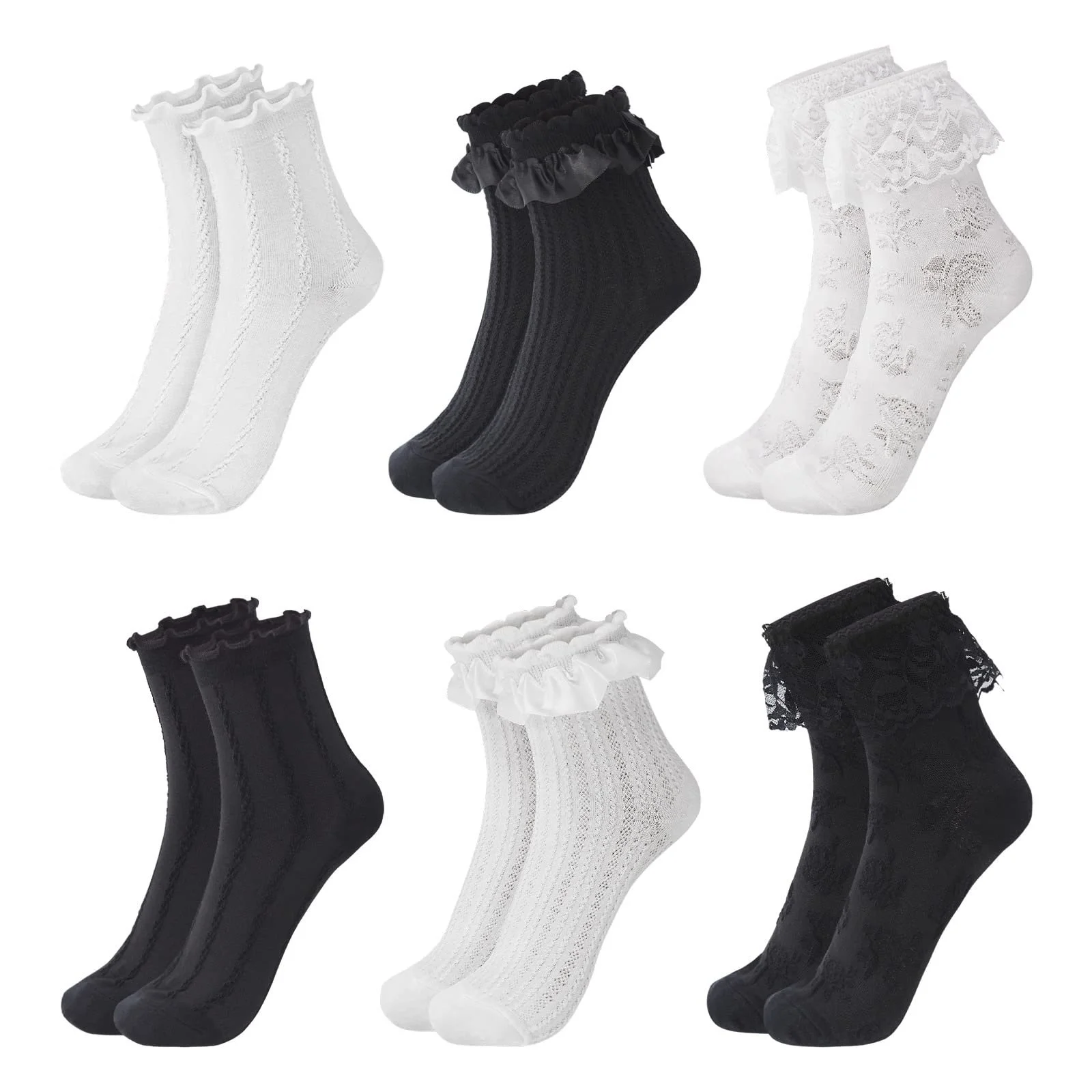 Шкарпетки жіночі Ankle Socks з мереживом та оборками, 6 пар, фото №1