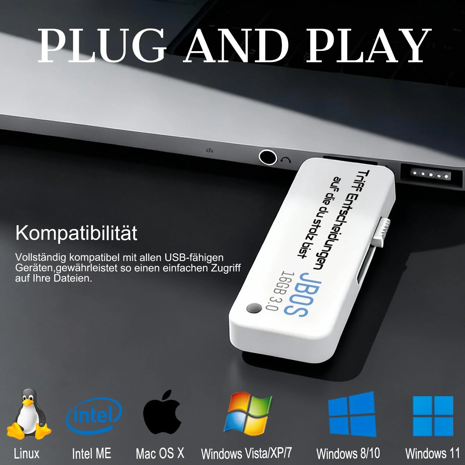 USB-флеш-накопичувач JBOS 16 ГБ USB 3.0 Slider White, фото №4