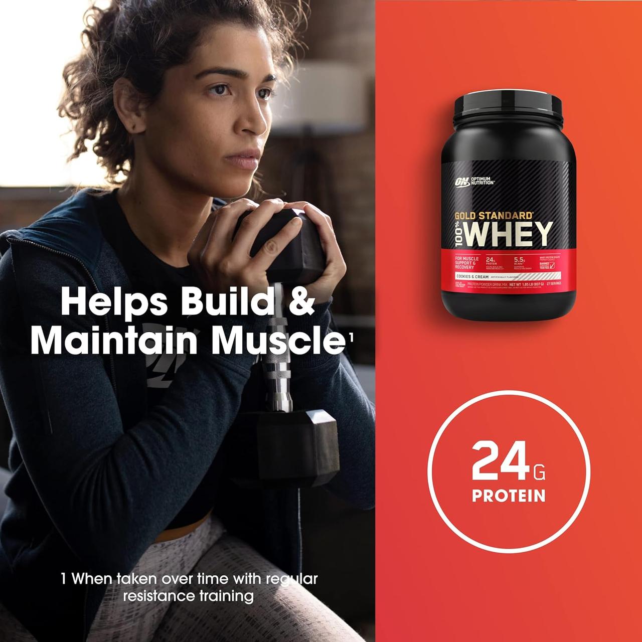 Протеин Optimum Gold Standard 100 Whey 908 g Cookies cream, фото №3