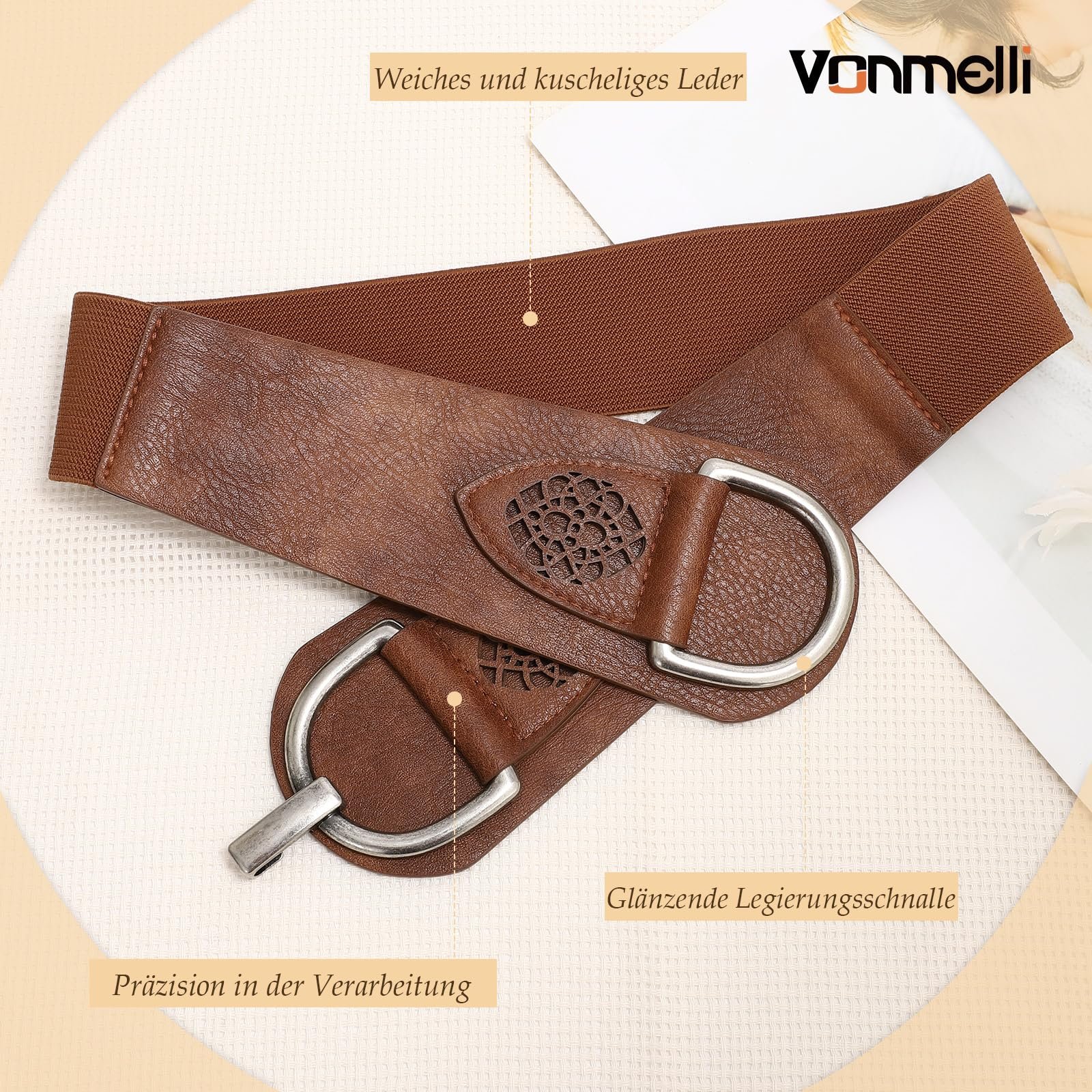 Винтажный пояс VONMELLI для женщин, эластичный широкий пояс с толстой пряжкой для платьев и пальто, фото №4