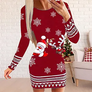 Платье-свитшот Kanpola Рождественское Женское Смешной Олень Мини-платье С круглым вырезом Осеннее Зимнее С длинным рукавом Для рождественской вечеринки Повседневное synthetic.ua - Фото 1