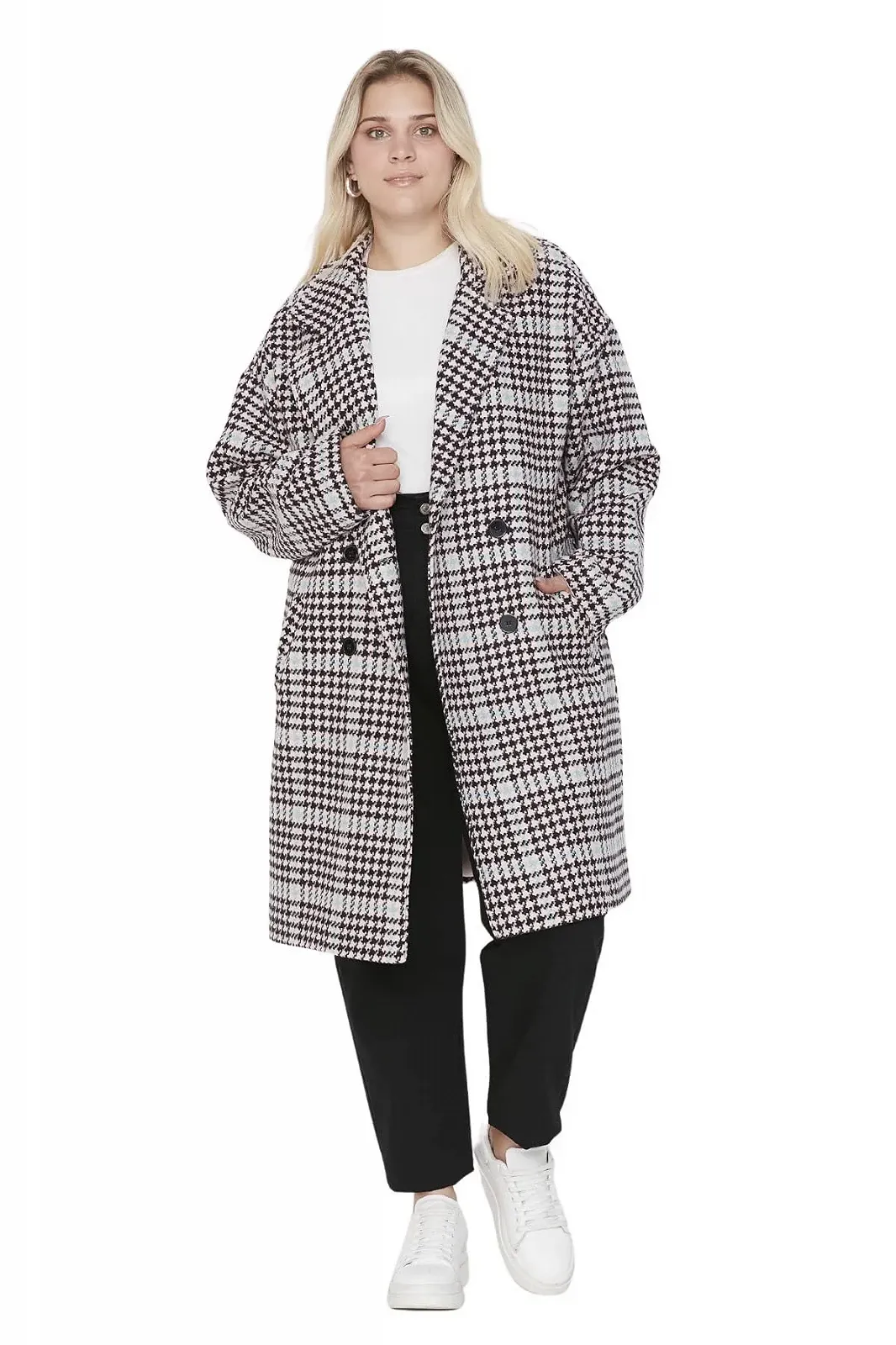 Пальто TRENDYOL Женское прямого кроя с длинными рукавами Plus Size Coat A-line Coat, фото №4 Пальто TRENDYOL Женское прямого кроя с длинными рукавами Plus Size Coat A-line Coat, фото №4