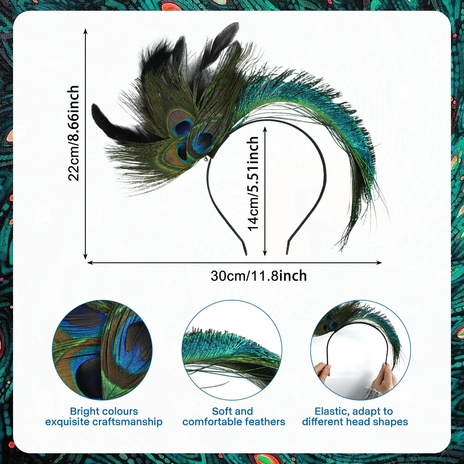 Обруч Перья павлина, фото №2