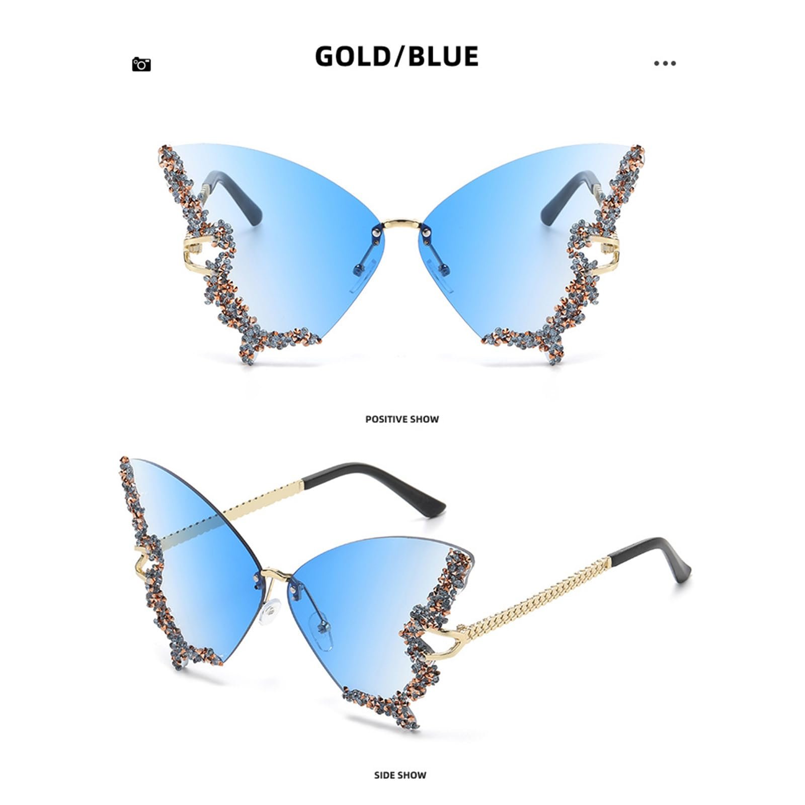 Сонцезахисні Окуляри Yjcnelcr Блискучі Метелик Стрази Жіночі Без обідка Для Маленького Лиця, фото №8