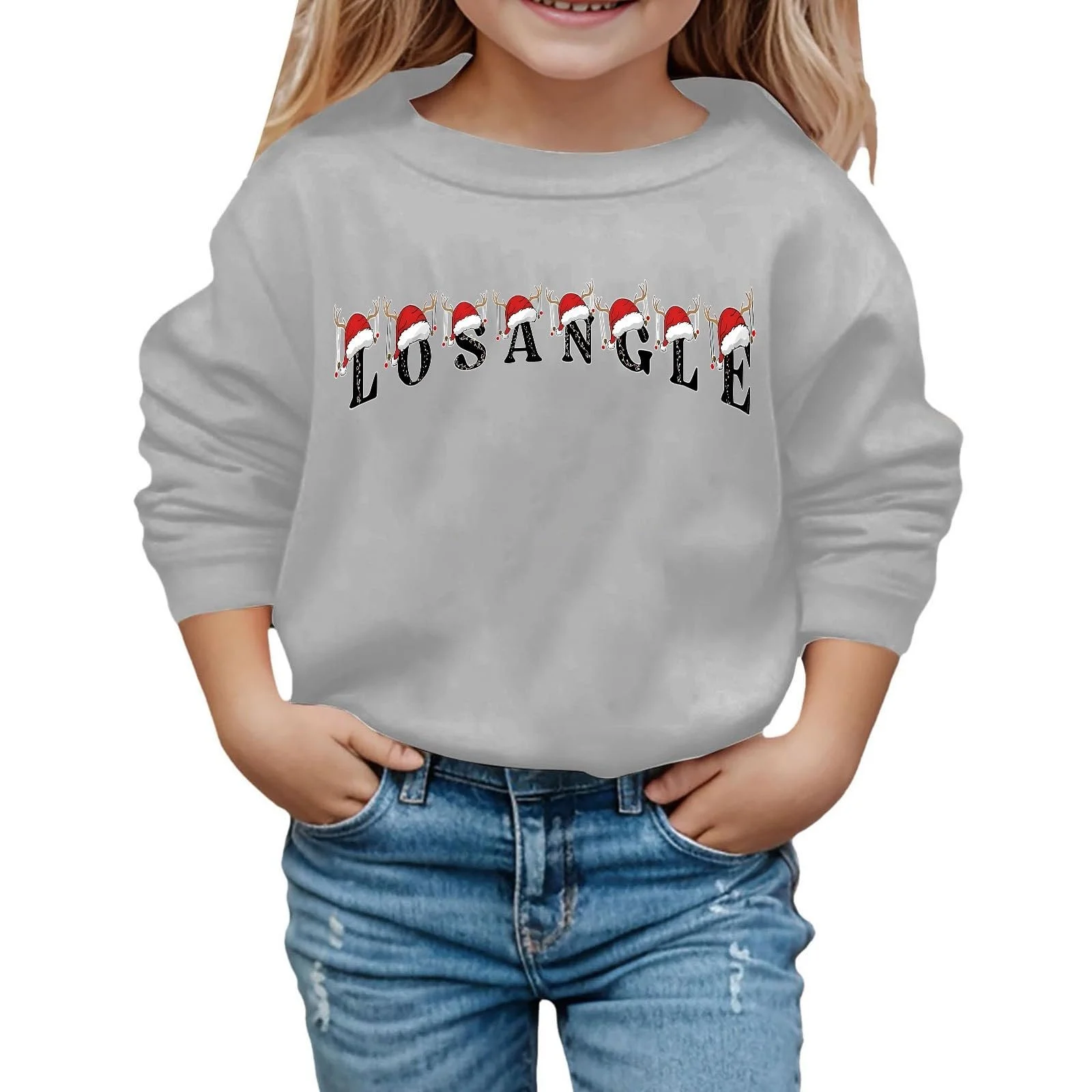 Різдвяний Світшот для дітей, з довгими рукавами, круглим вирізом, з принтом літер, фото №1