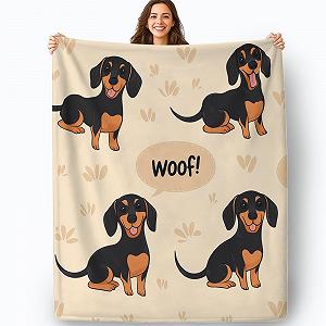 Одеяло Мягкое для дивана 130 x 150 см, Мягкое теплое с мультяшным щенком и буквами, с принтом, черно-коричневое synthetic.ua - Фото 1