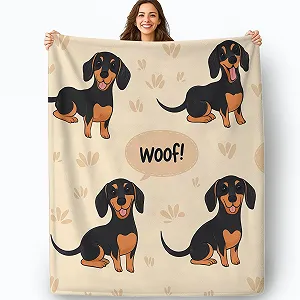 Одеяло Мягкое для дивана 130 x 150 см, Мягкое теплое с мультяшным щенком и буквами, с принтом, черно-коричневое synthetic.ua - Фото 1