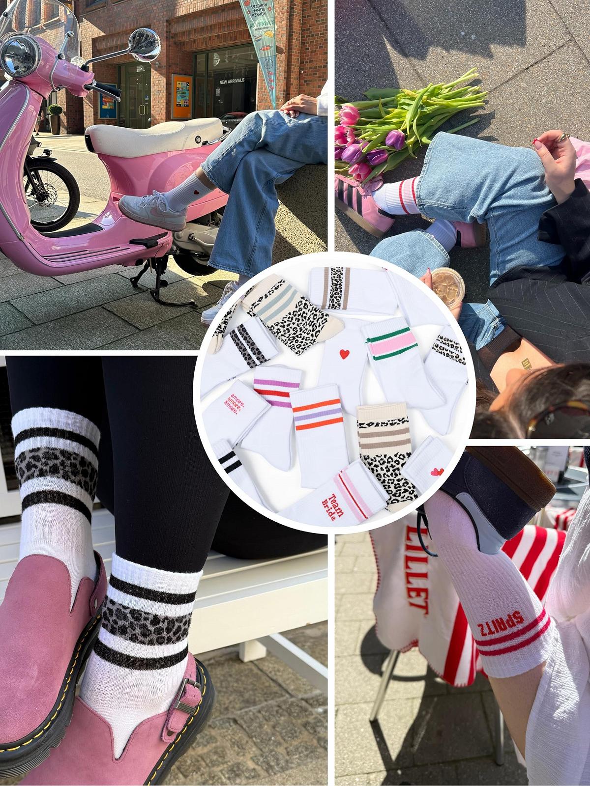 Теннисные носки Heart – Набор из 3 штук – Love Socks Women – Носки Crew с вышивкой – Ретро полоски розово-красные – Oekotex 100 Cotton, фото №6