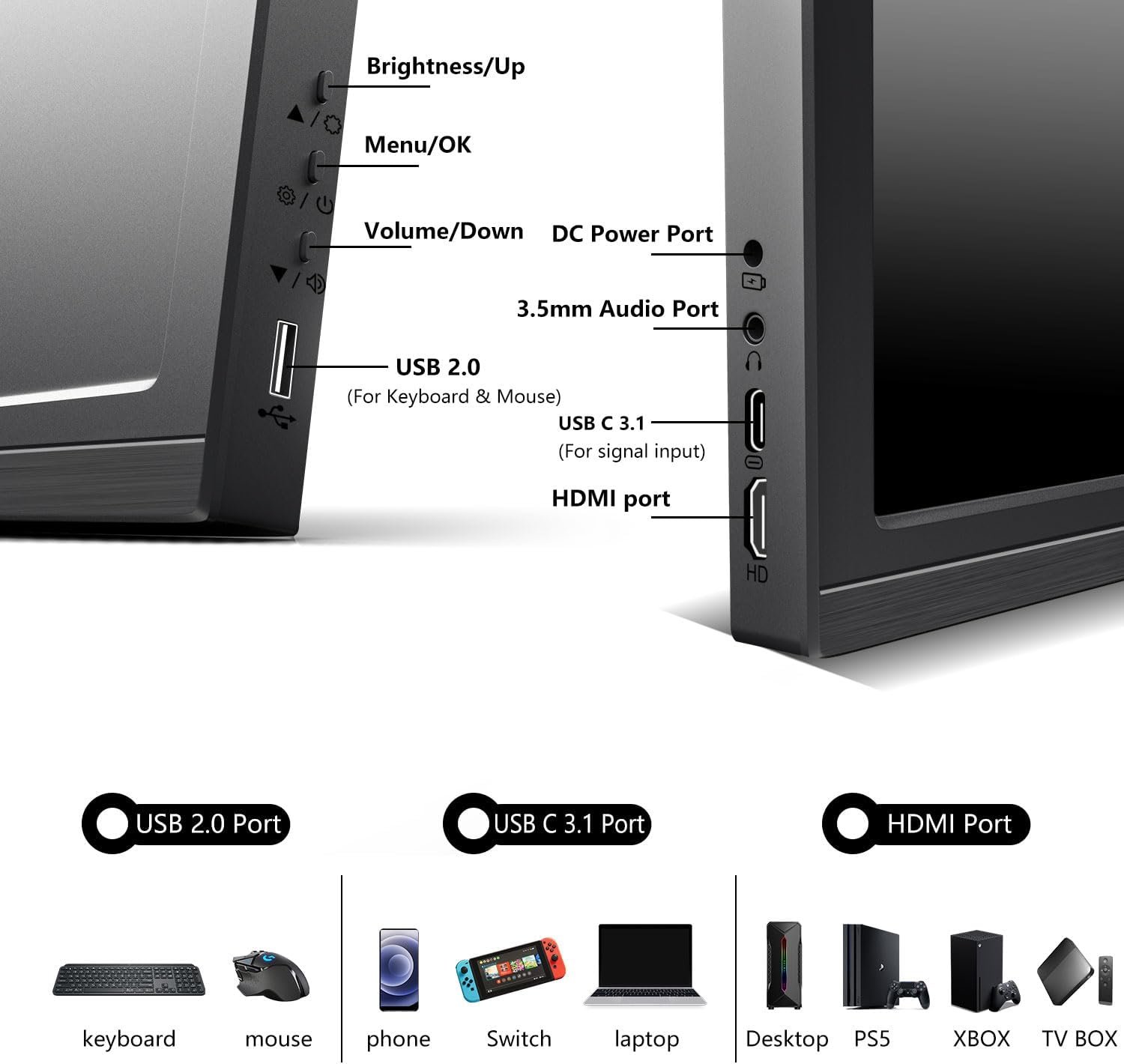 Портативний монітор 17.3" Pisichen HD-173 Full HD IPS 60 Гц, фото №6