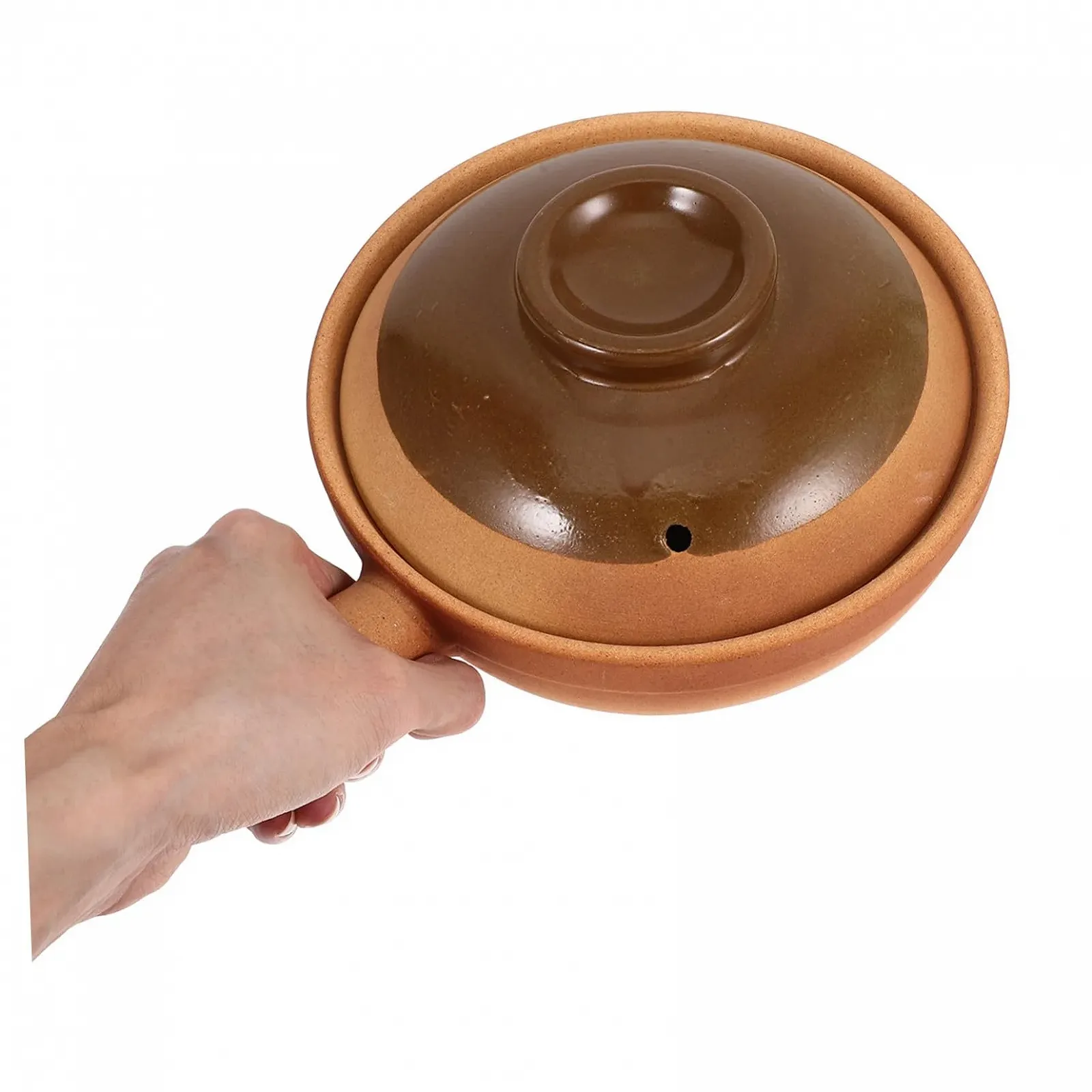 Глиняний горщик керамічний з бічною ручкою та кришкою 850 мл Традиційний, фото №3