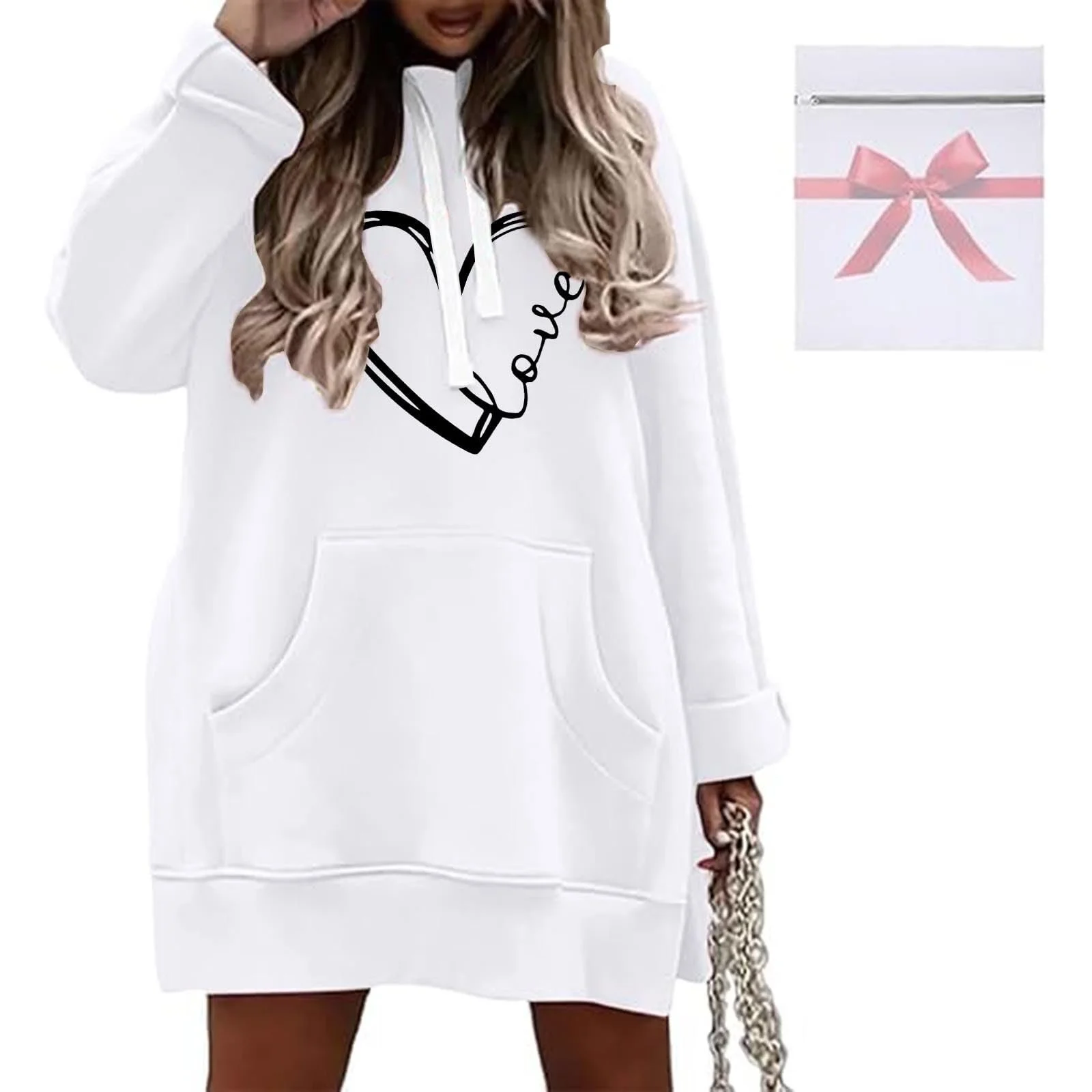 Женский свитшот Свободный большой топ с круглым вырезом Модный повседневный теплый свитшот с длинными рукавами Мягкая однотонная рубашка Женский свитшот Зимний свитшот, фото №3