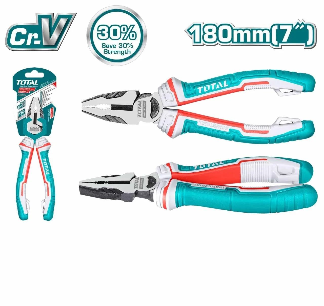 Універсальні плоскогубці TOTAL посилені Хром-ванадій Ергономічна волоконна ручка 180 мм, фото №3