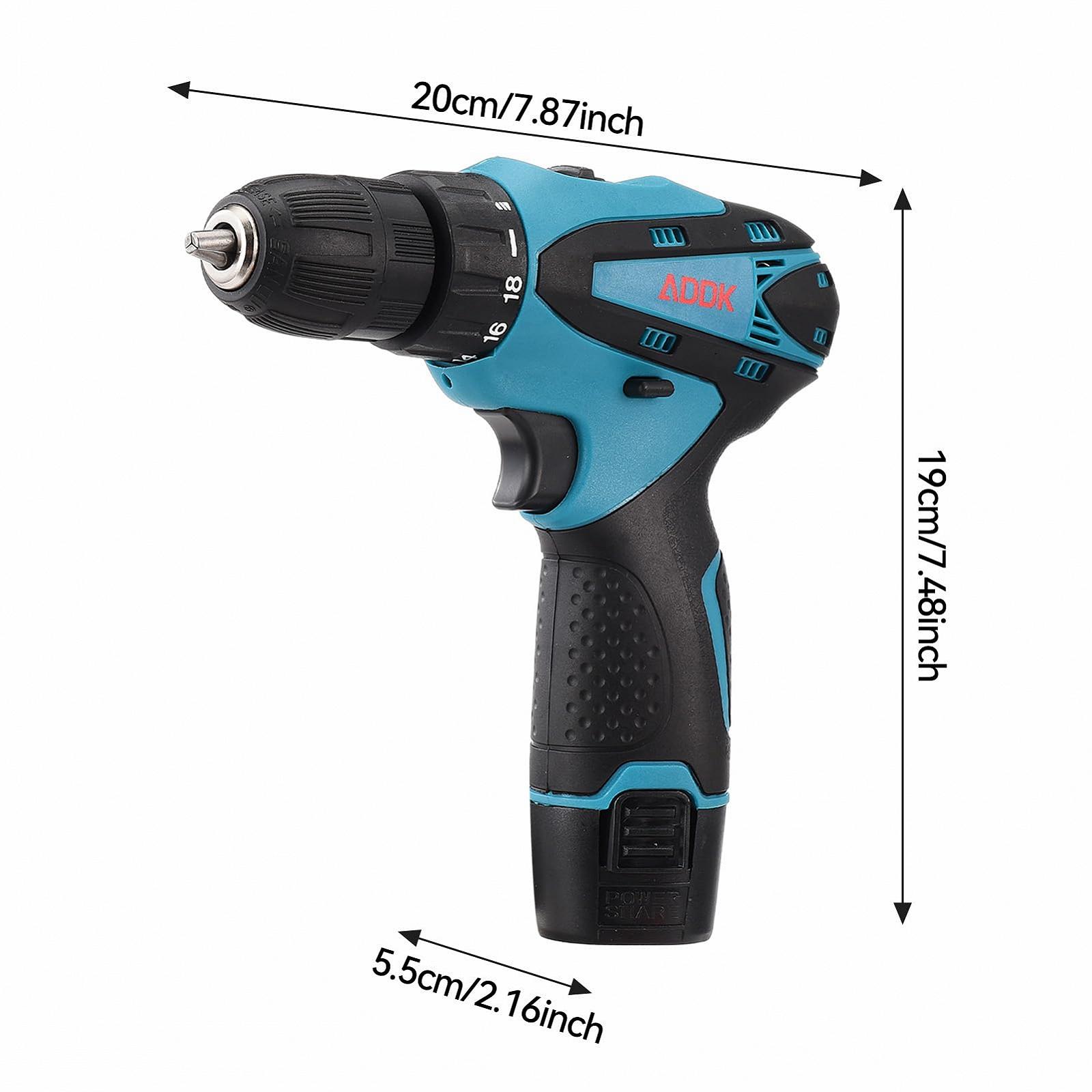 Дриль-шуруповерт belupai Cordless 12V Електрична викрутка 1 батарея 1.5Ah 2 швидкості 18+1 налаштування моменту обертання LED освітлення 30 аксесуарів і кейс для ремонту та DIY, фото №2