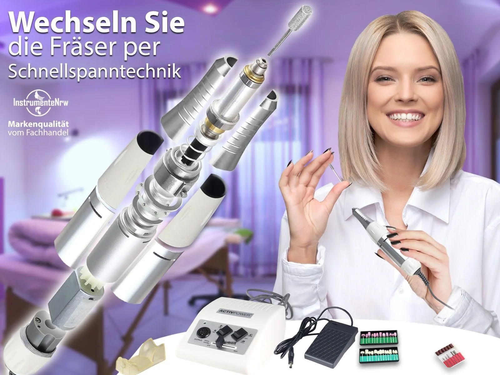 Електричний пристрій для манікюру з набором аксесуарів 40 шт, 30 000 обертів, фото №2