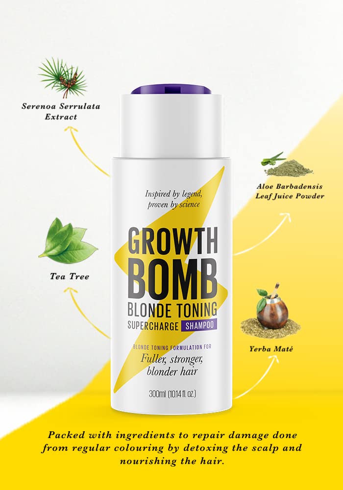 Shampoo Growth Bomb Blonde Toning Supercharge 300мл Для світлішого, зміцненого блонду Yerba Maté Натуральні інгредієнти, фото №4