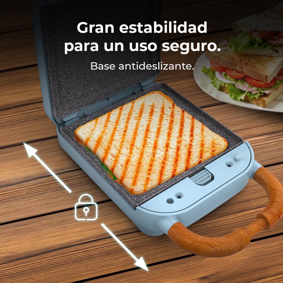 Сэндвичница Cecotec Vintage Rock'Ntoast Retro One Blue 700 Вт, 3 сменные пластины, покрытие Retro Rockstone, фото №9 Сэндвичница Cecotec Vintage Rock'Ntoast Retro One Blue 700 Вт, 3 сменные пластины, покрытие Retro Rockstone, фото №9