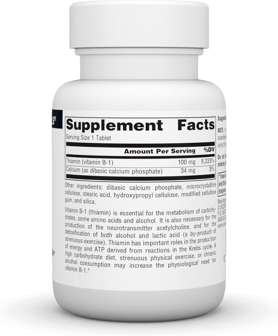 Вітамін B1 Source Naturals B-1 Thiamin 100 mg Tablets, фото №2