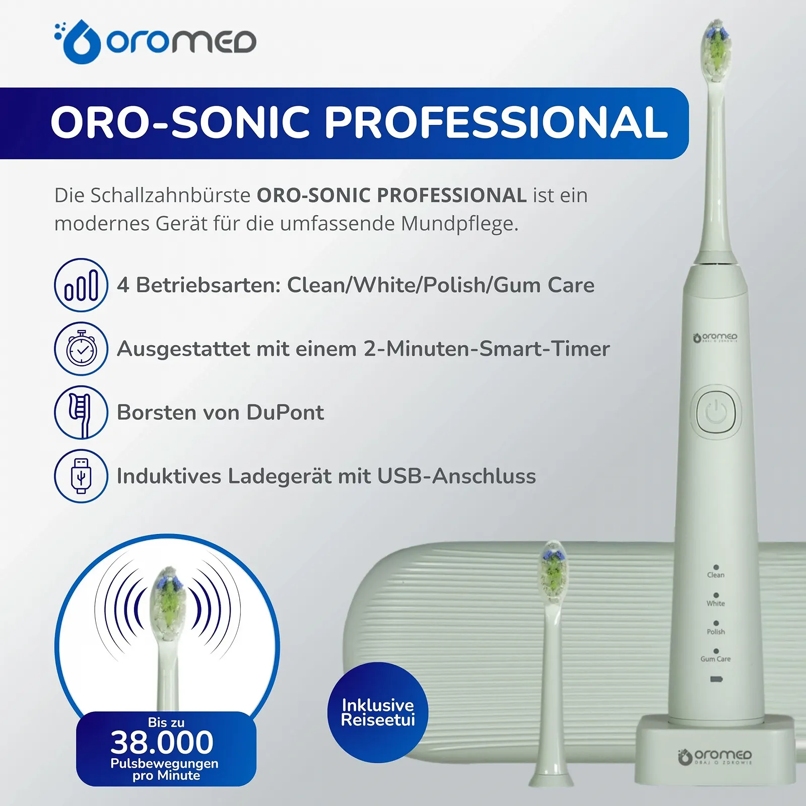 Электрическая звуковая зубная щетка oromed Oro-Sonic Professional 38000 вибраций/мин IPX7 Зеленая, фото №2