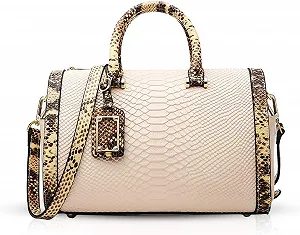 Сумка з верхньою ручкою NICOLE & DORIS, шкіряна, вінтажна, з натуральної шкіри, з крокодиловим візерунком, бежева - Фото 1