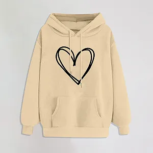 Женская Толстовка с круглым вырезом, повседневная, большого размера, с графическим принтом в виде сердца, с длинными рукавами, удобная, с карманом и капюшоном на шнурках, большого размера synthetic.ua - Фото 1