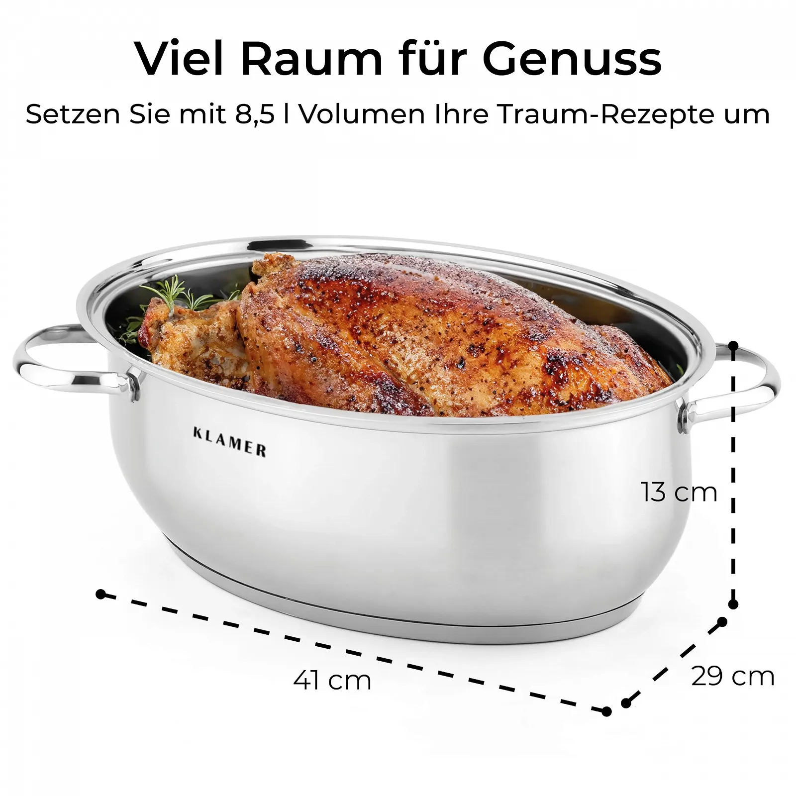 Каструля KLAMER 41 см, 8.5 л з кришкою, 4.5 л, для всіх типів плит, фото №4