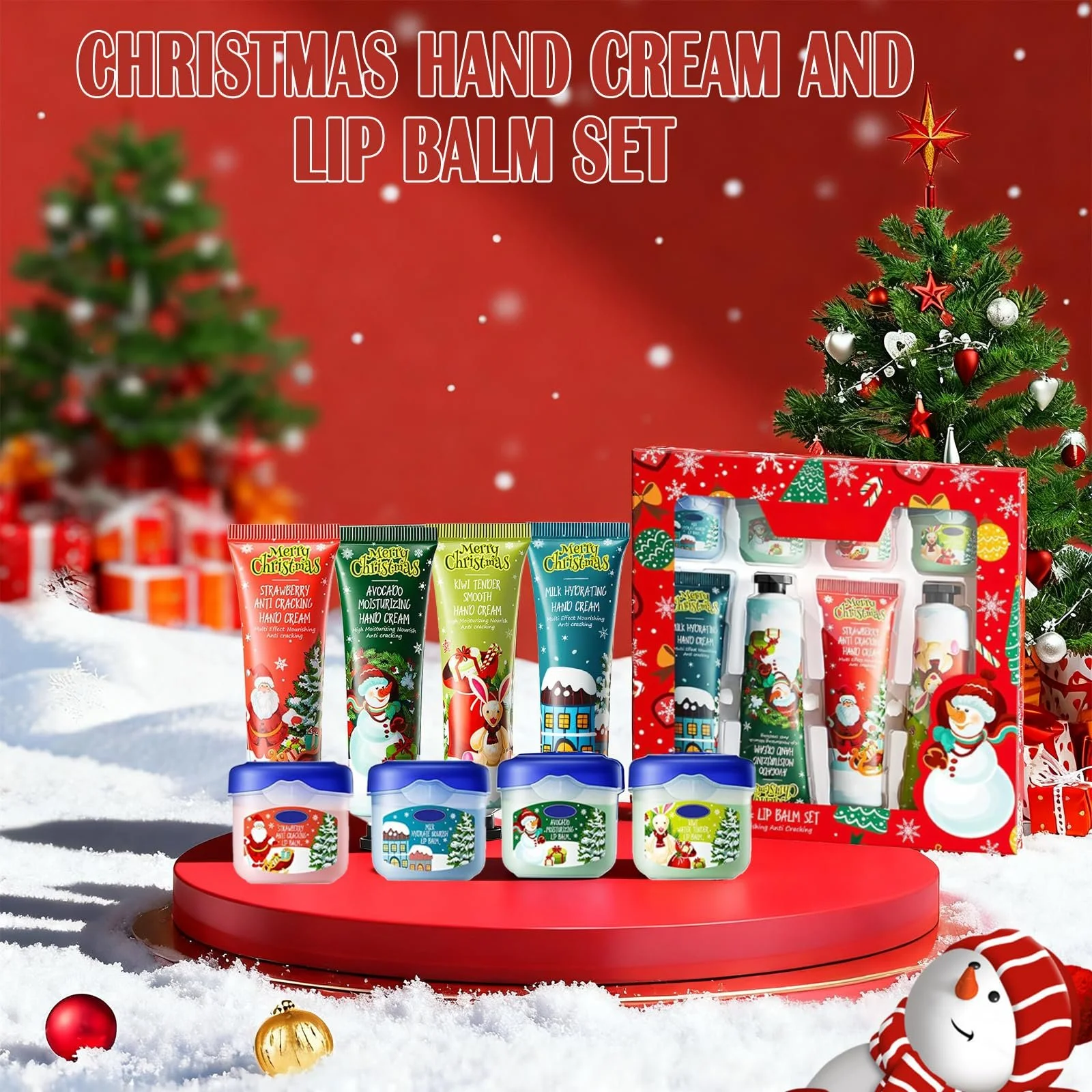 Крем для рук Рождественский набор 4 шт Мини-крем для рук + 4 шт Бальзам для губ Увлажняющий крем для сухой потрескавшейся кожи рук и ног для зимы Парфюмированный крем для рук, фото №5 Крем для рук Рождественский набор 4 шт Мини-крем для рук + 4 шт Бальзам для губ Увлажняющий крем для сухой потрескавшейся кожи рук и ног для зимы Парфюмированный крем для рук, фото №5