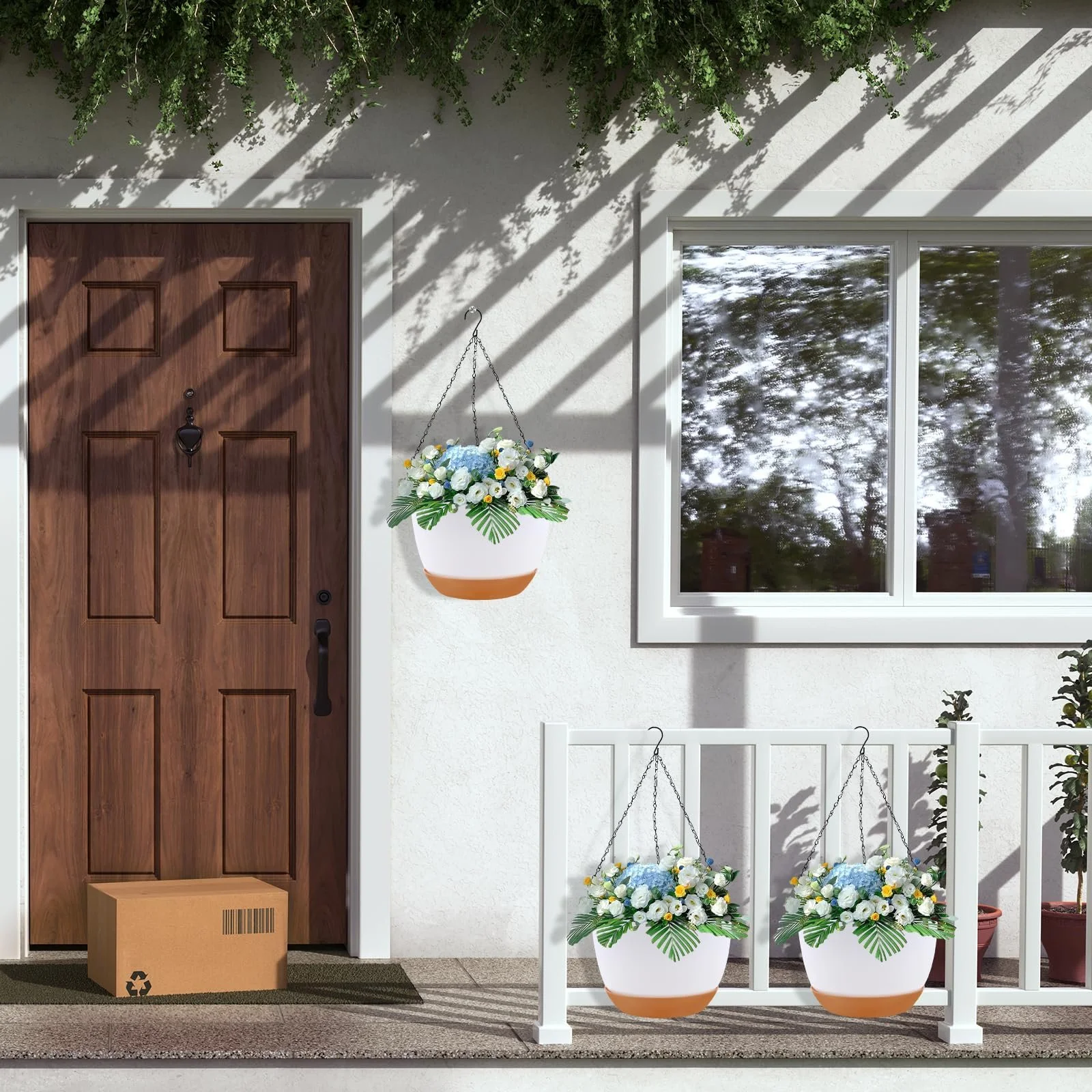 Підвісні горщики для рослин 21 см 2 шт. з дренажними отворами та піддонами, фото №7