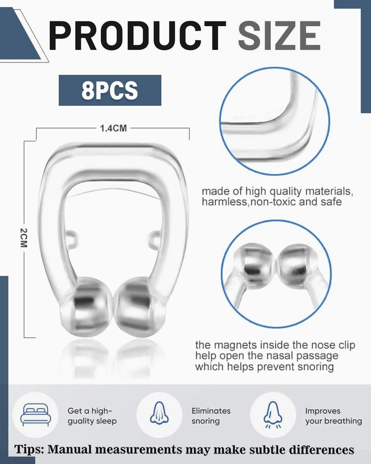 Затискачі від хропіння, 8 шт., Роздільник для носа, Багаторазовий затискач для носа, фото №2