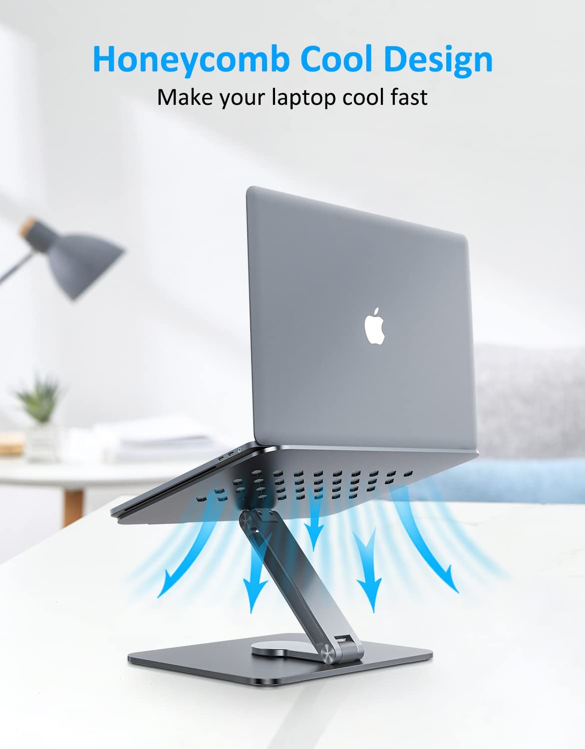 Подставка для ноутбука Gladgogo, регулируемая эргономичная подставка для ноутбука, вентилируемая алюминиевая подставка для ноутбука для стола, совместимая со всеми ноутбуками 10-17 дюймов, серебристая, фото №4