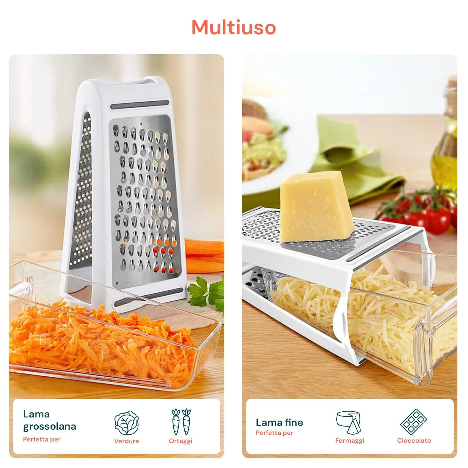 Багатофункціональна терка Avilia з нержавіючої сталі з подвійним лезом та знімним контейнером, фото №3