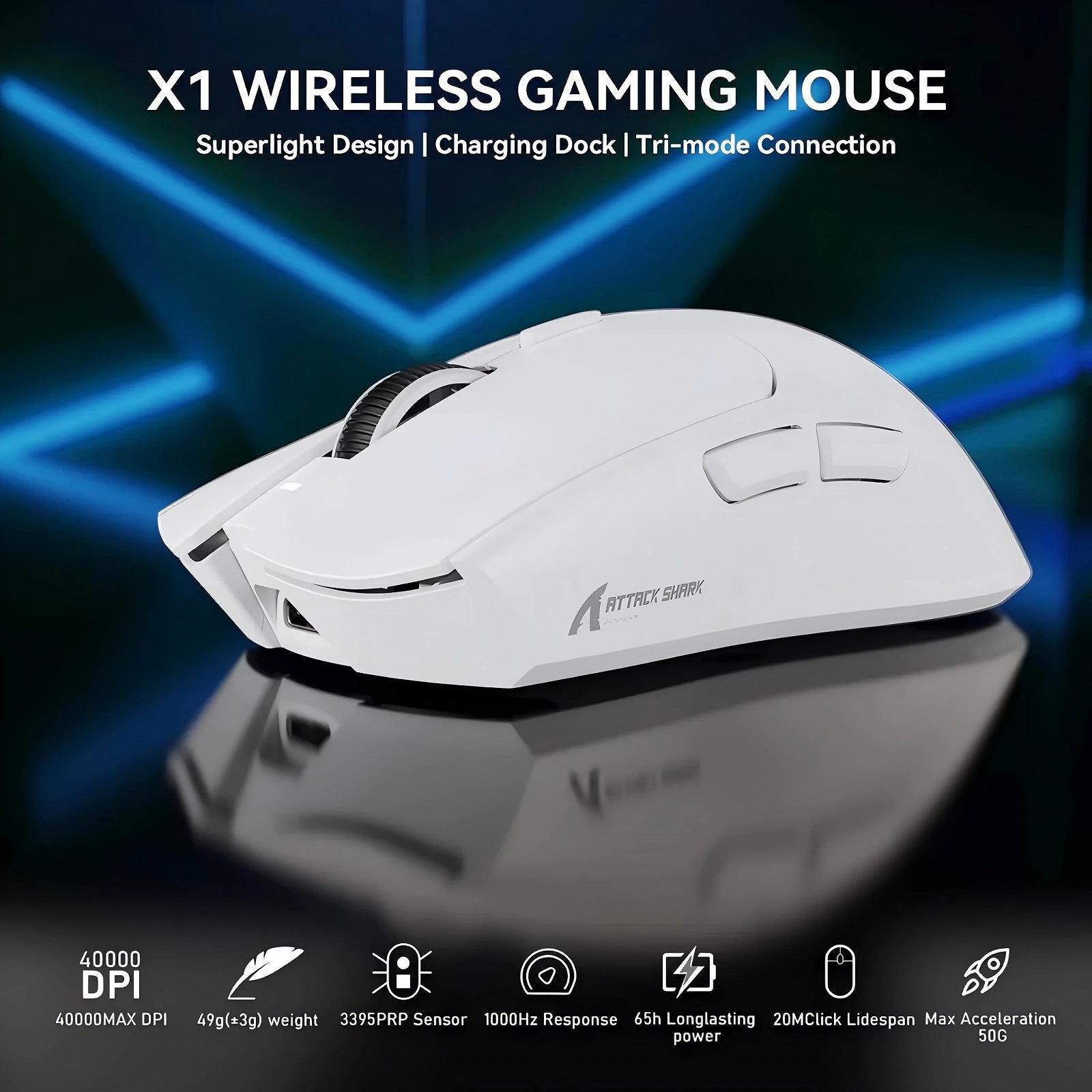 Миша Attack Shark X1 White 40000DPI PAM3395PRO Wireless Bluetooth із зарядною базою, фото №6