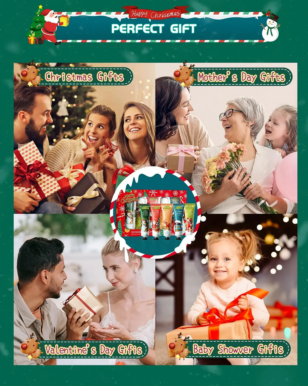 Крем для рук Рождественский набор из 5 мини-кремов для рук, увлажняющий крем для сухих потрескавшихся рук для зимы, маленький рождественский подарок для мужчин/женщин/мамы/девушки Рождественский набор B, фото №6