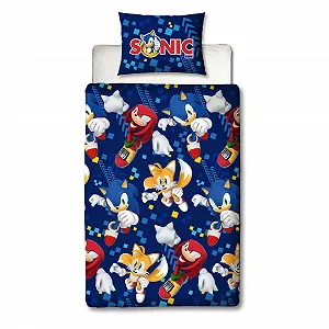 Комплект дитячої постільної білизни Character World Sonic The Hedgehog двосторонній для односпального ліжка Синій - Фото 1