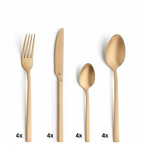 Набор столовых приборов B&R PANO PVD, золотой, 16 предметов, на 4 персоны, матовое золото, нержавеющая сталь 18/0 цена на synthetic.ua - Фото 1 Набор столовых приборов B&R PANO PVD, золотой, 16 предметов, на 4 персоны, матовое золото, нержавеющая сталь 18/0 synthetic.ua - Фото 1