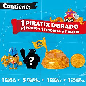 Игровая Фигурка PIRATIX ADVENTURE WORLD Golden Treasure Series Gold Pack The Rebels Crew, 5 Piratix Сюрприз, 1 Эксклюзивное Сокровище, 1 Эксклюзивный Флаг, 1 Подиум, 6 Аксессуаров, Капитан Golden Ollie synthetic.ua - Фото 1