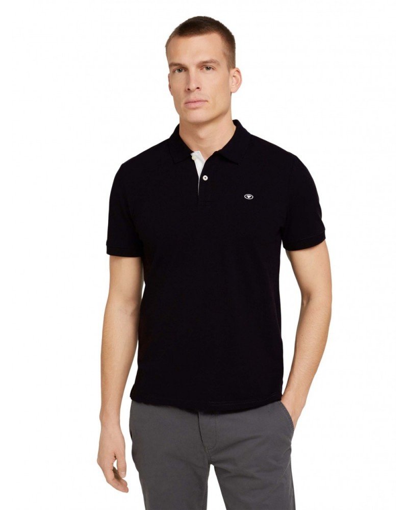 Поло basic polo with contrast 1027713XX1029999 Tom Tailor Чорний XL, фото №1