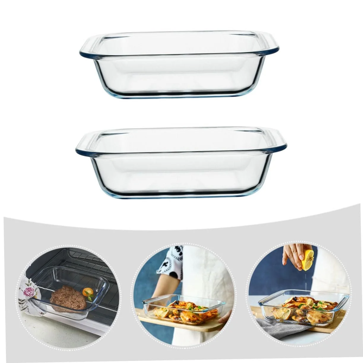 Набор стеклянных форм для запекания Amosfun 2 шт., квадратные, для пиццы и риса, термостойкие, фото №9