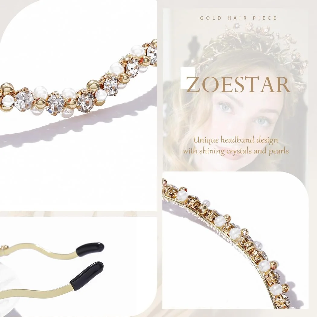 Обруч для волосся Zoestar Перли Золотистий, фото №4 Обруч для волосся Zoestar Перли Золотистий, фото №4