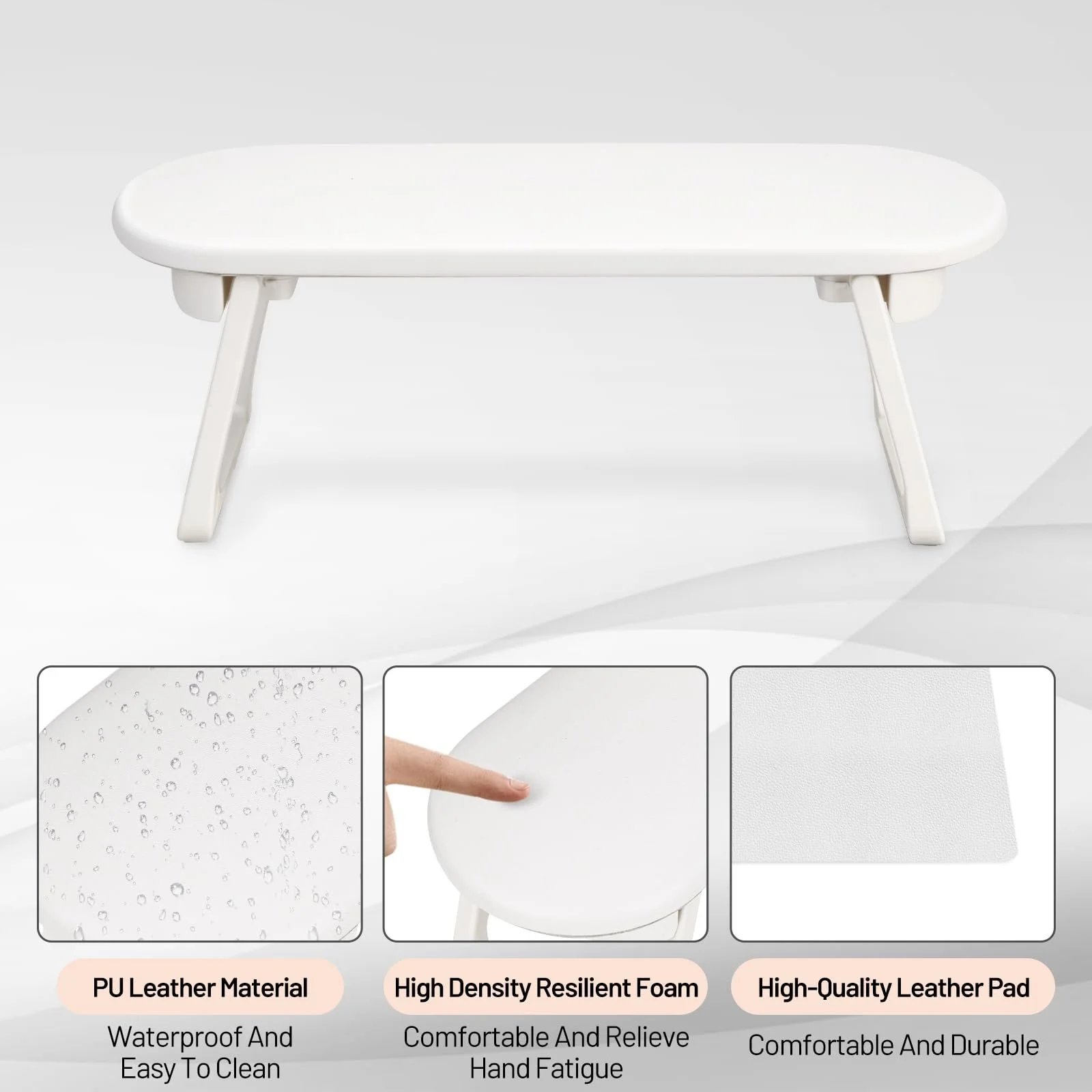 Підставка для рук манікюрна зі штучної шкіри з нековзною основою складана, біла, фото №3