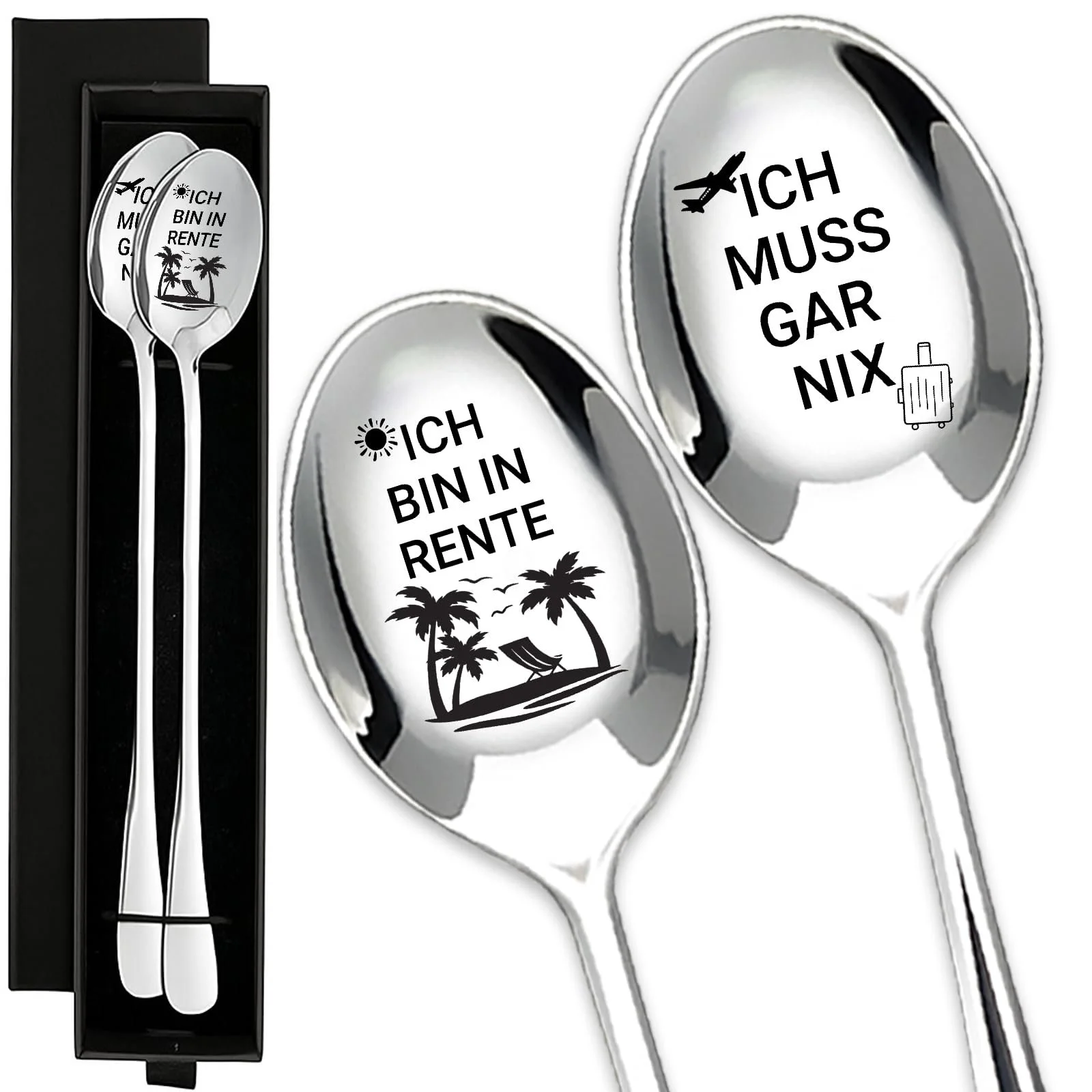 Набор ложек в подарок на пенсию 2 шт, серебряная маленькая ложка с гравировкой, подарок лучшему другу, подходит для юбилеев, Дня святого Валентина, фото №1