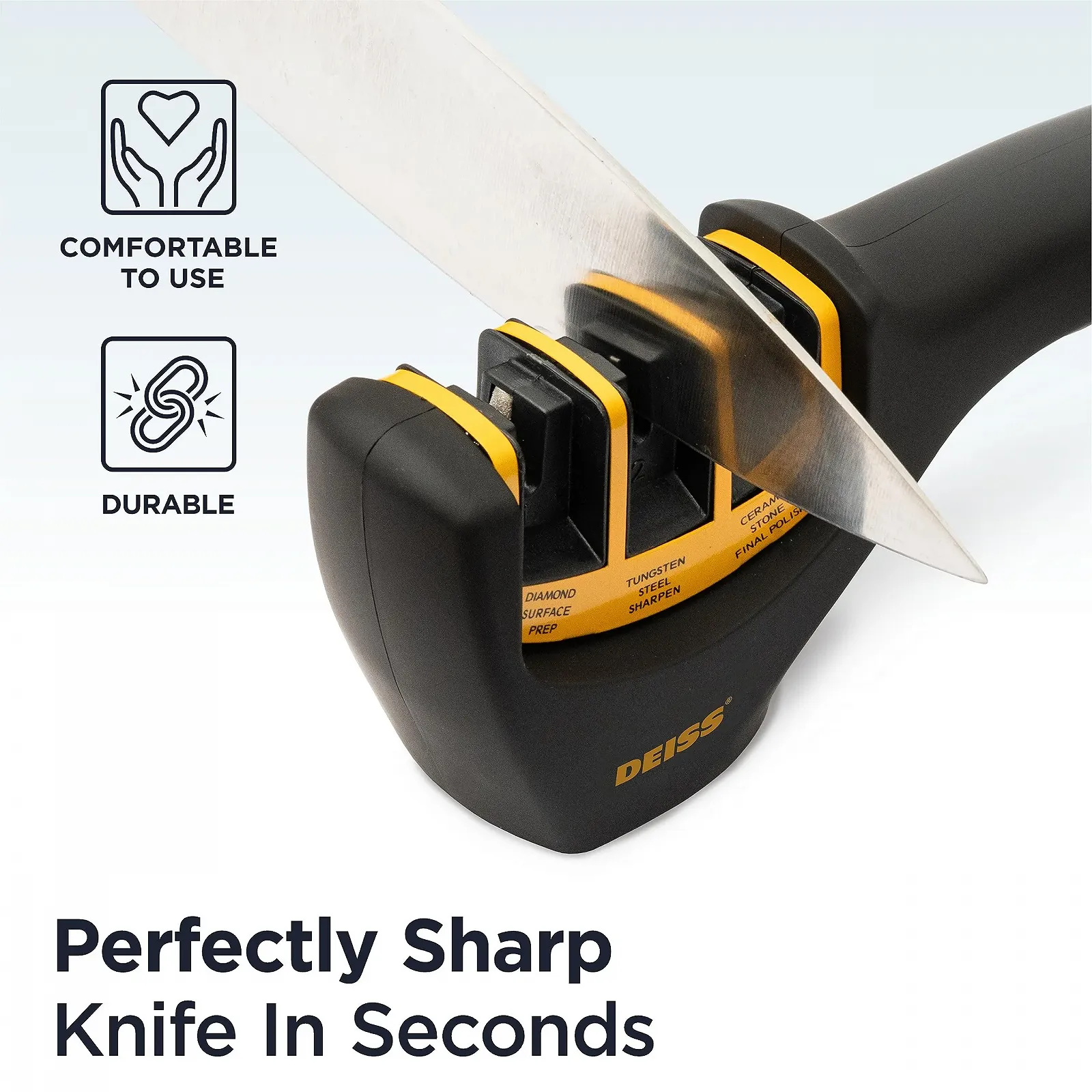 Точило для кухонних та кишенькових ножів Deiss PRO 3-ступінчаста Помаранчева, фото №3