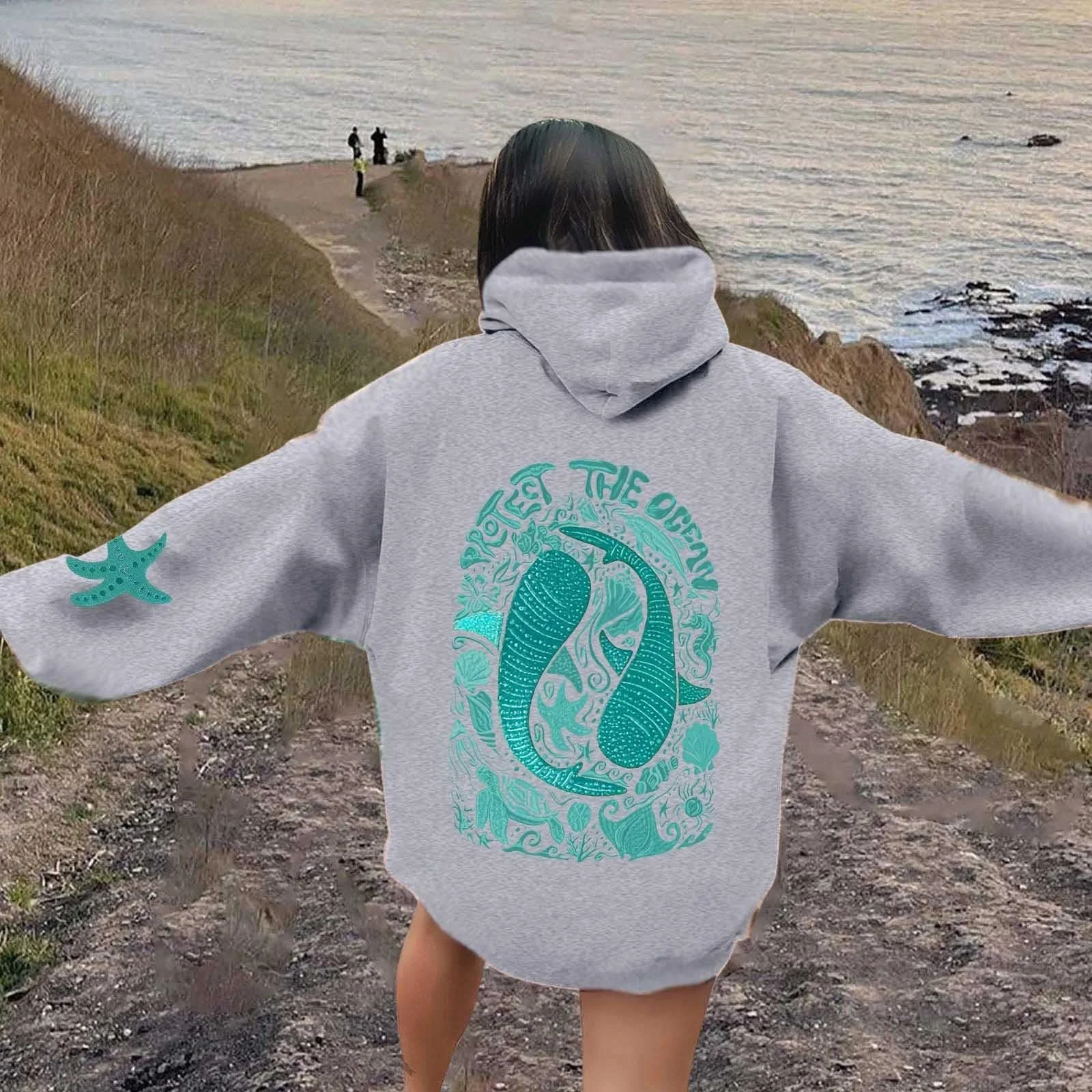 Базовая Женская Y2K Куртка с капюшоном, Свитер с карманом, Свободный Пуловер с капюшоном, Однотонные Топы, Винтажный Harajuku Oversized Свитшот Свободный, фото №3