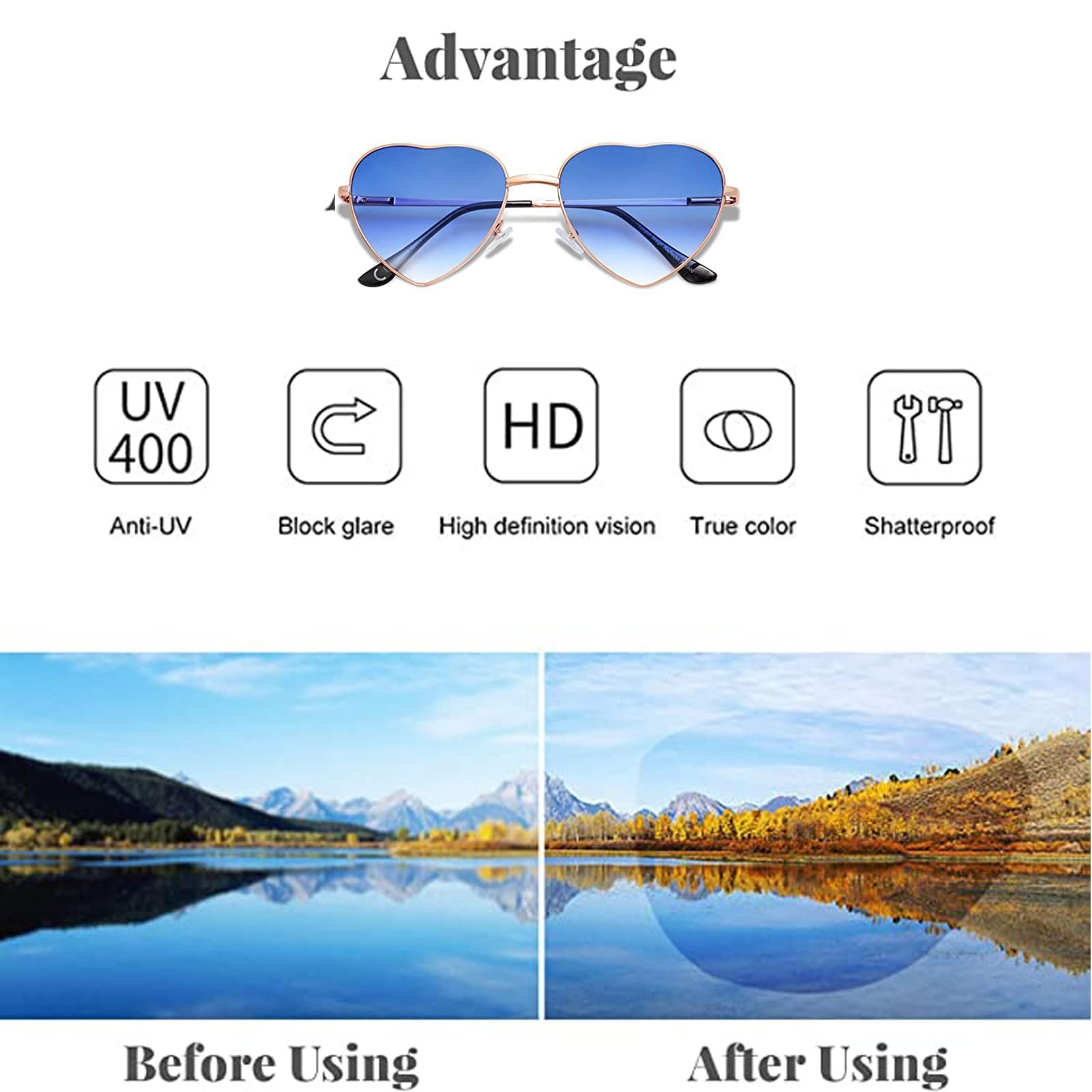 Солнцезащитные очки Сердце Металл Ретро Форма сердца, фото №5